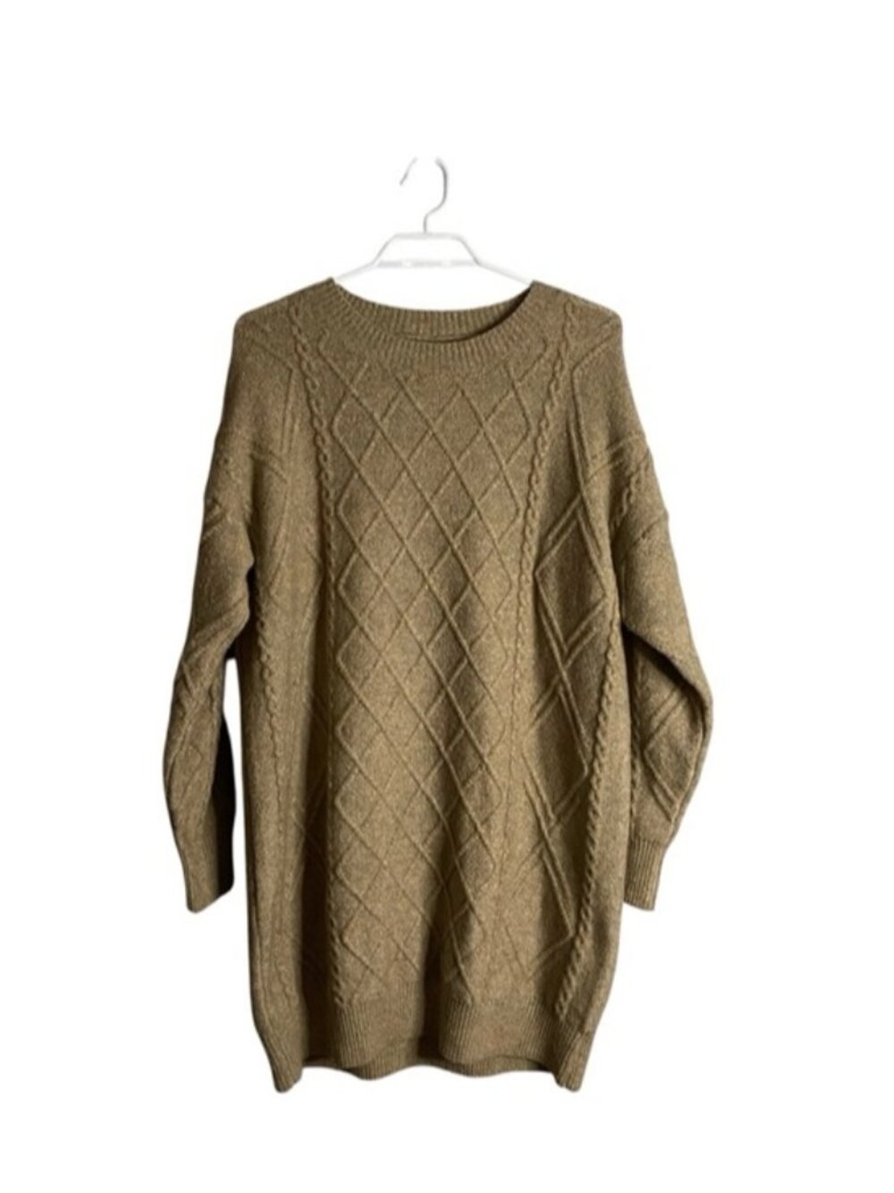 Dreamers by Debut Women's Oatmeal Cable Knit Dropped Shoulder Sweater Dress
